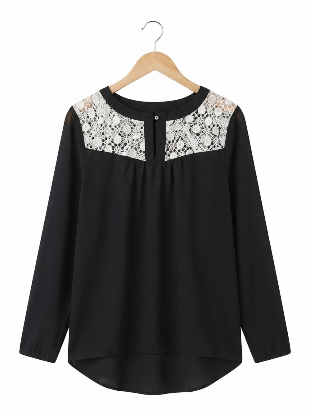 Monteau Black Top with White Lace Yoke